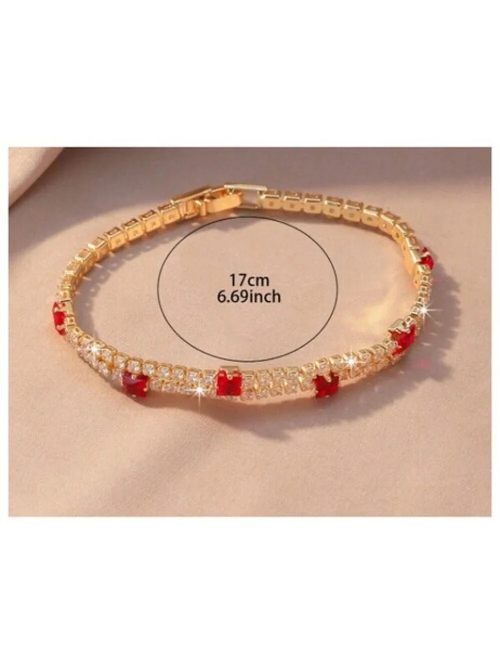 Two row red and white - Bracelet - Gold - CZs - 7